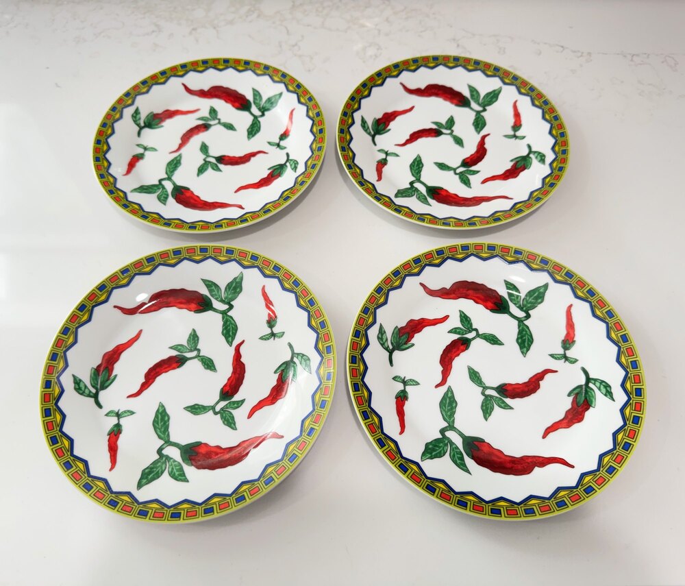 Vintage I Godinger Co Chili Pepper Dessert Plates Set 4 Ceramic Salad 7.5" Y2K